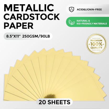 BOOKNOW 27 Sheets Metallic Gold Cardstock Paper, A4 Gold Glitter Paper for Card Making, Back to School Supplies, 90lb/250GSM