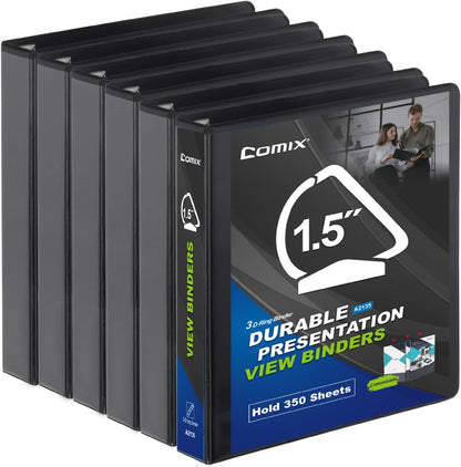 Comix D-Ring Basic View Binder 1 inch 3 Ring Binders, 2.4mm-Thick, Hold 225 Sheets of 8.5" x 11" Paper, 12 Pack (White)
