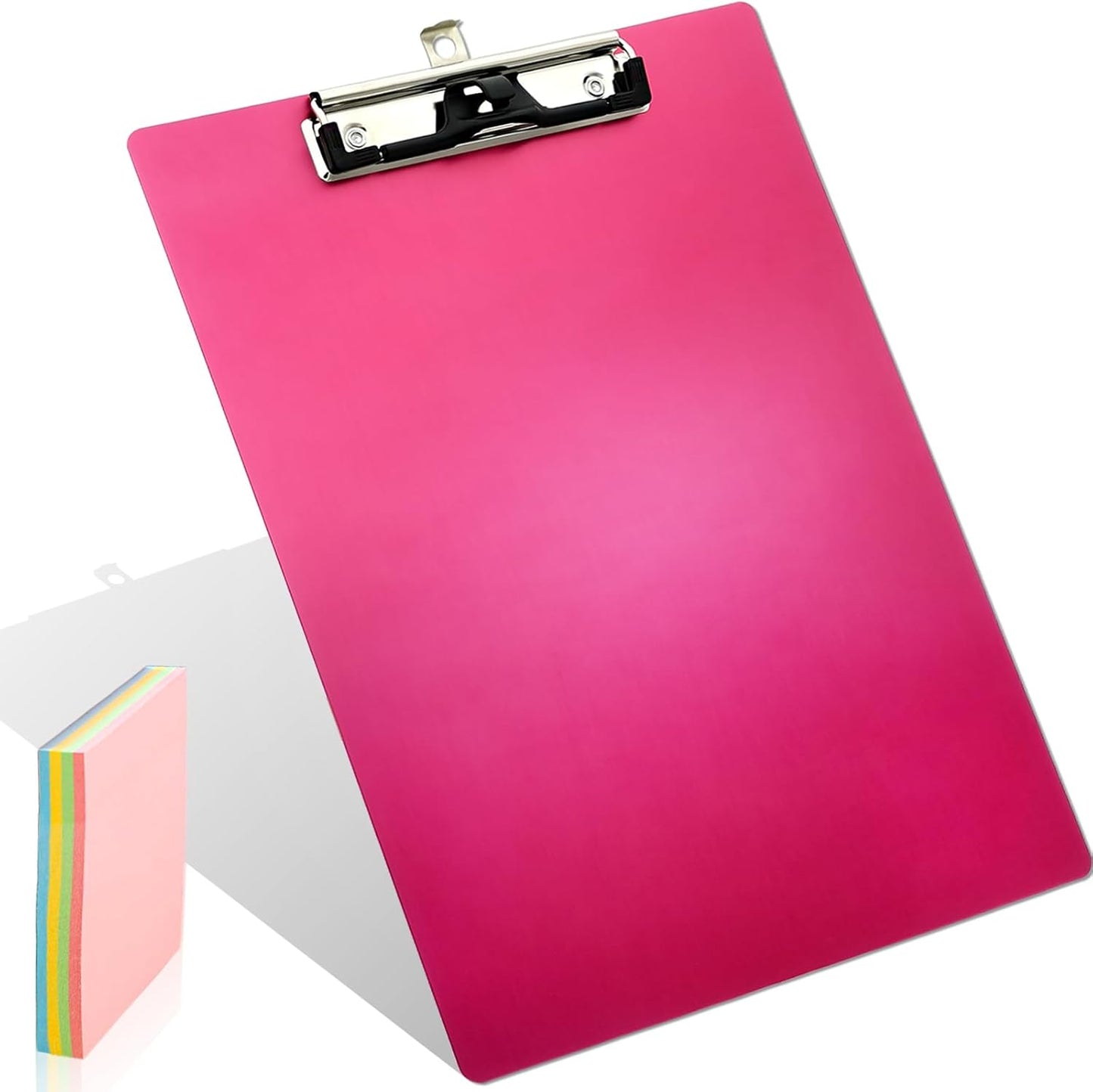 Aluminum Metal Clipboard Stainless Hangable Pen Holder Low-Profile Clip Board Size A4 9" x 12.6" with Sticky Note for School Office Business Medical Professionals Workshop Factory (Pink, Aluminum-A4)