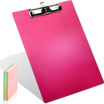 Aluminum Metal Clipboard Stainless Hangable Pen Holder Low-Profile Clip Board Size A4 9" x 12.6" with Sticky Note for School Office Business Medical Professionals Workshop Factory (Pink, Aluminum-A4)