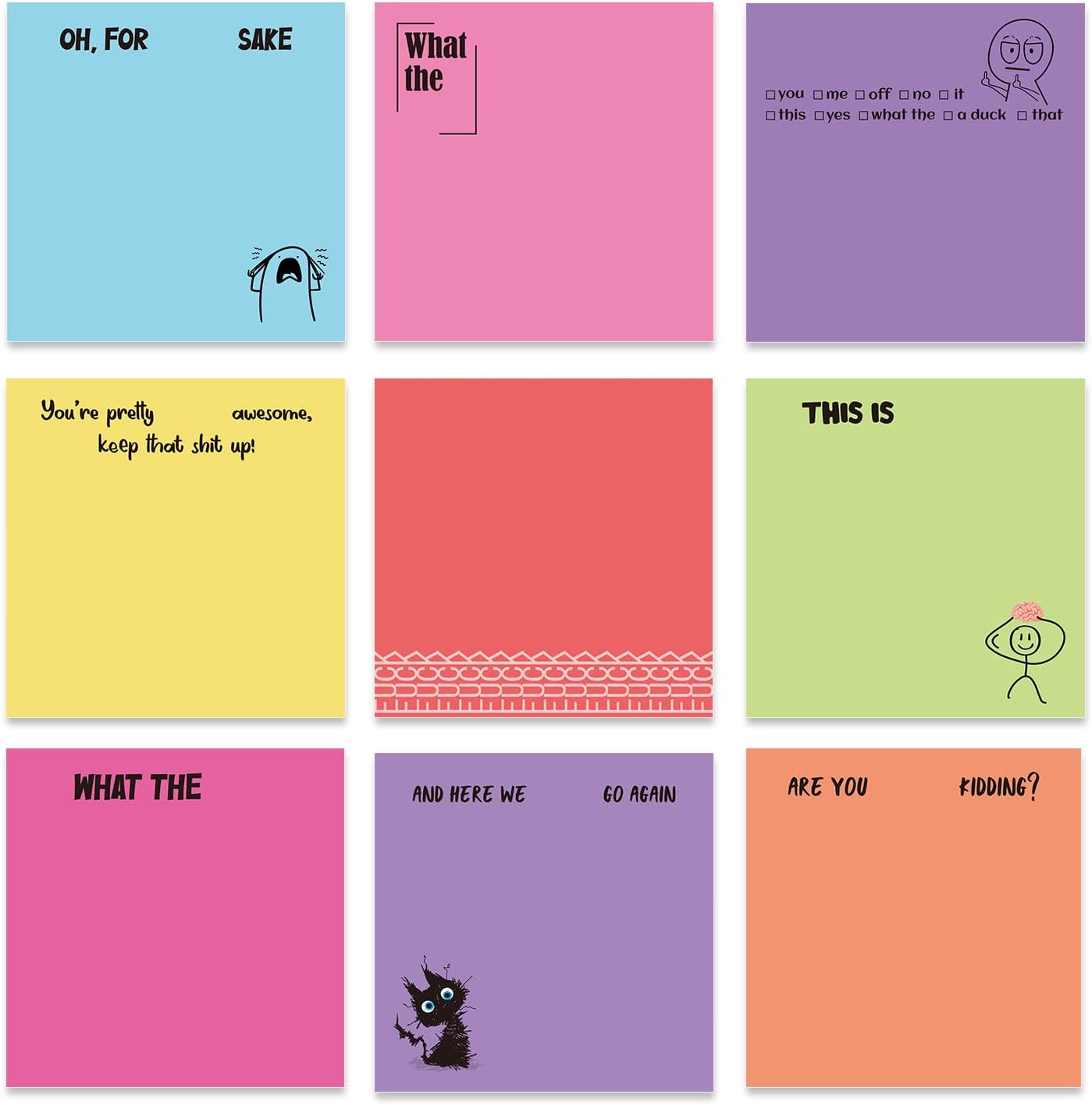 Inspirational Sticky Notes Gifts - 9 Pack Funny Positive Quotes Notepads 3x3 Inches, Fun Motivational Self-Adhesive Memo Pads Office Study Supplies for Friends Coworkers (450 Sheets)
