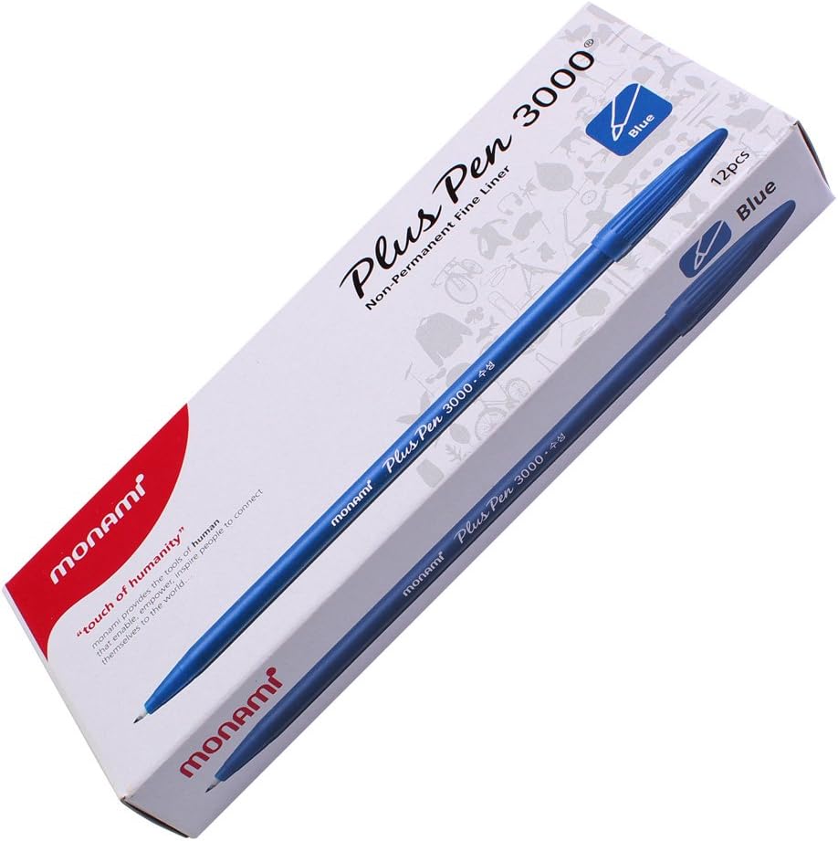 Monami Plus 3000 Office Sign Pen Felt Tip Water Based Ink Color Pen Complete Red,Blue,Black Dozen Box