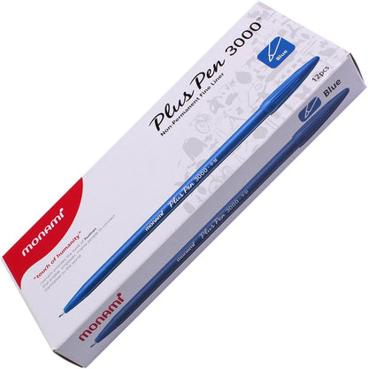 Monami Plus 3000 Office Sign Pen Felt Tip Water Based Ink Color Pen Complete Red,Blue,Black Dozen Box