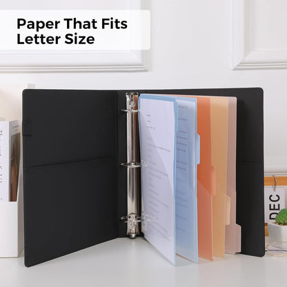 SKYDUE 3 Ring Binder with Clipboard,1 Inch Binder, 13.2" × 10.2" PU Clipboard Binder with Notepad & 5 Dividers with 5 Pockets, Labels, Clipboard Folder Great for School Office(Fit Letter Sized Paper)