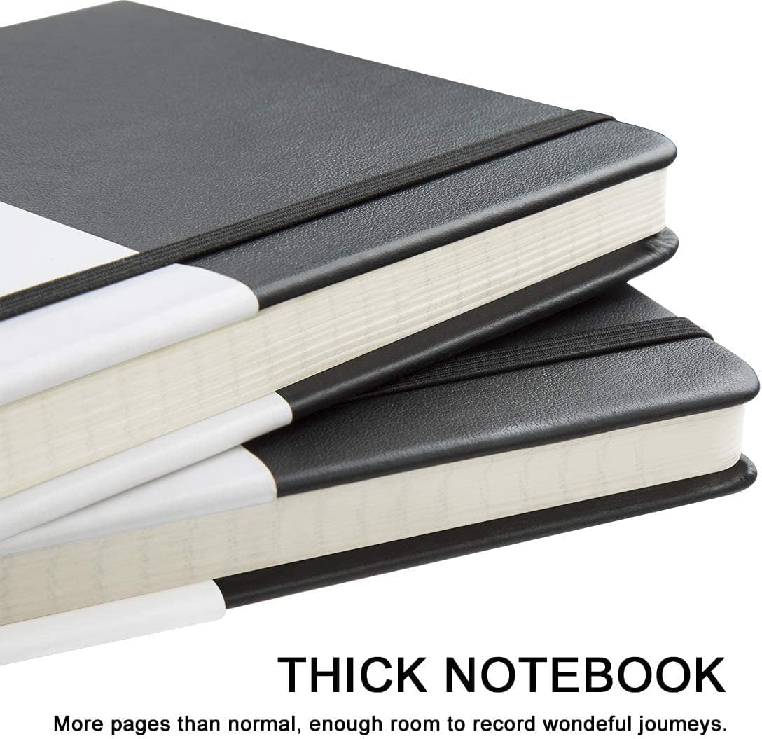 Huhuhero 5 Pack Lined Journal Notebooks, Hardcover Notebook for Work School Office, 5"×8.25", 120Gsm Thick Ruled Writing Journals for Note Taking Business, Black