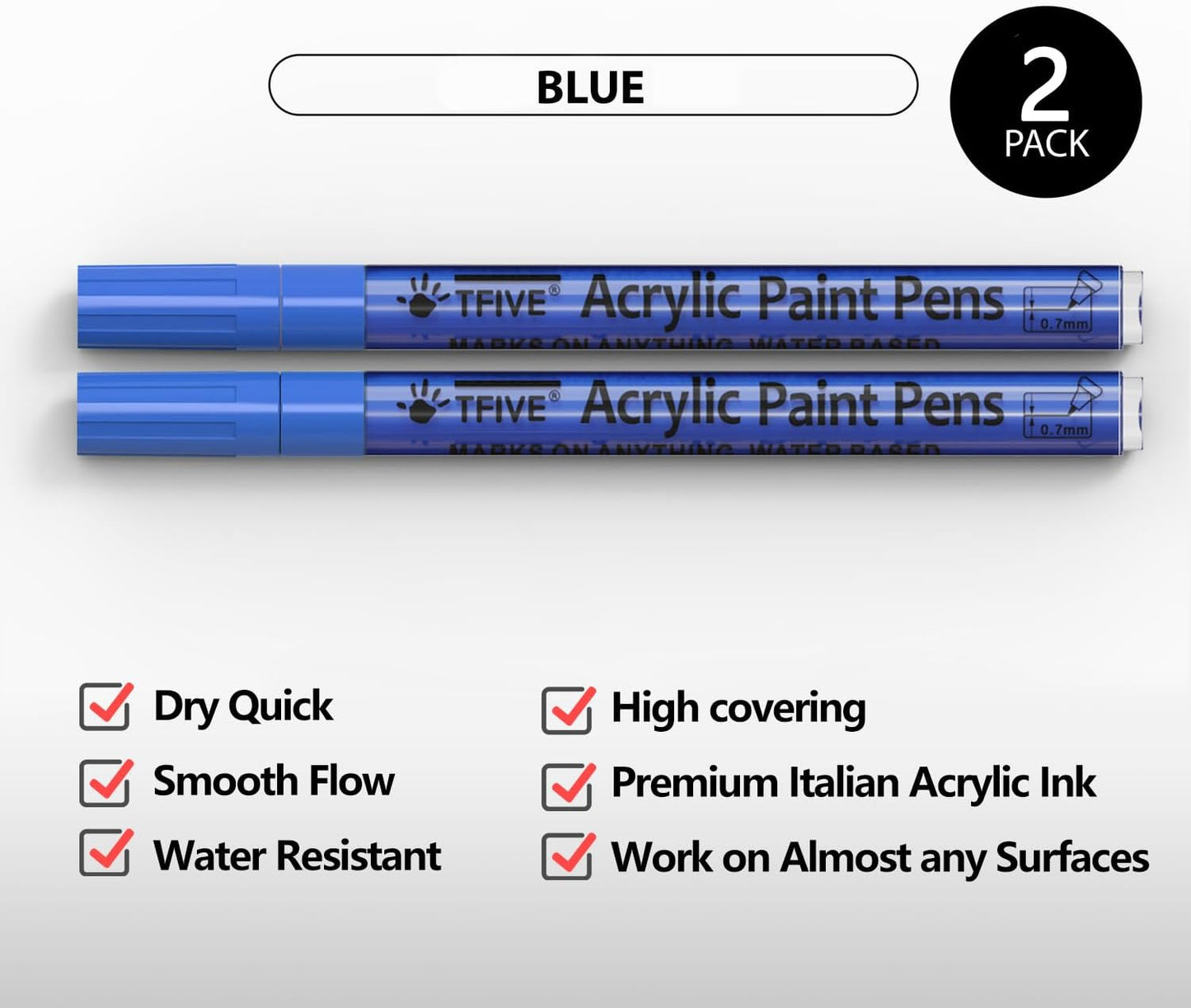 TFIVE White Paint Marker Paint Pens - 2 Pack Acrylic Permanent Marker, 0.7mm Extra Fine Tip Paint Pen for Art Projects, Drawing, Rock Painting, Ceramic, Glass, Wood, Plastic, Metal, Canvas DIY Crafts