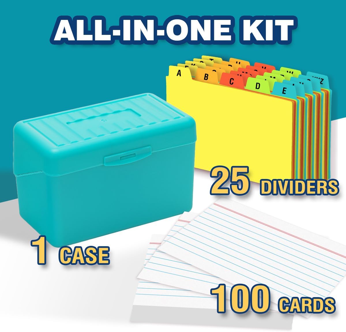 H4D 3x5 Index Card Holder with 100 Heavyweight Ruled Index Cards and 25 Plastic Dividers, Black