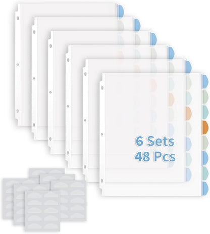Binditek 128 Pack Heavyduty Clear Sheet Protectors with 8 Tabs, 45 Sheets Capacity, 8.5 x 11 inch Plastic Dividers for 3 Ring Binder, Insertable Index Divider, Letter Size, 16 Set, Label Sticker