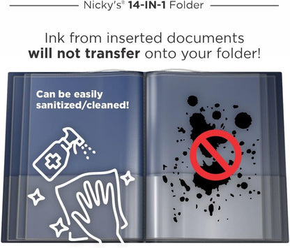 Nicky's® Multi Pocket Organizer, 10 or 14 Page Folder, Water Proof, Patented Tear-Resistant, Flexible Plastic, Proudly Made in USA, Binder Substitute. (10-in-1 Red)