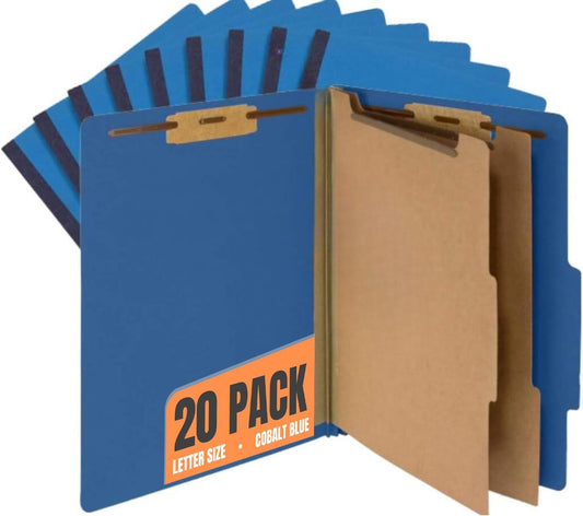 1InTheOffice Pressboard Classification Folders, Letter, 6 Section, Cobalt Blue, 10/Box, 2 Pack