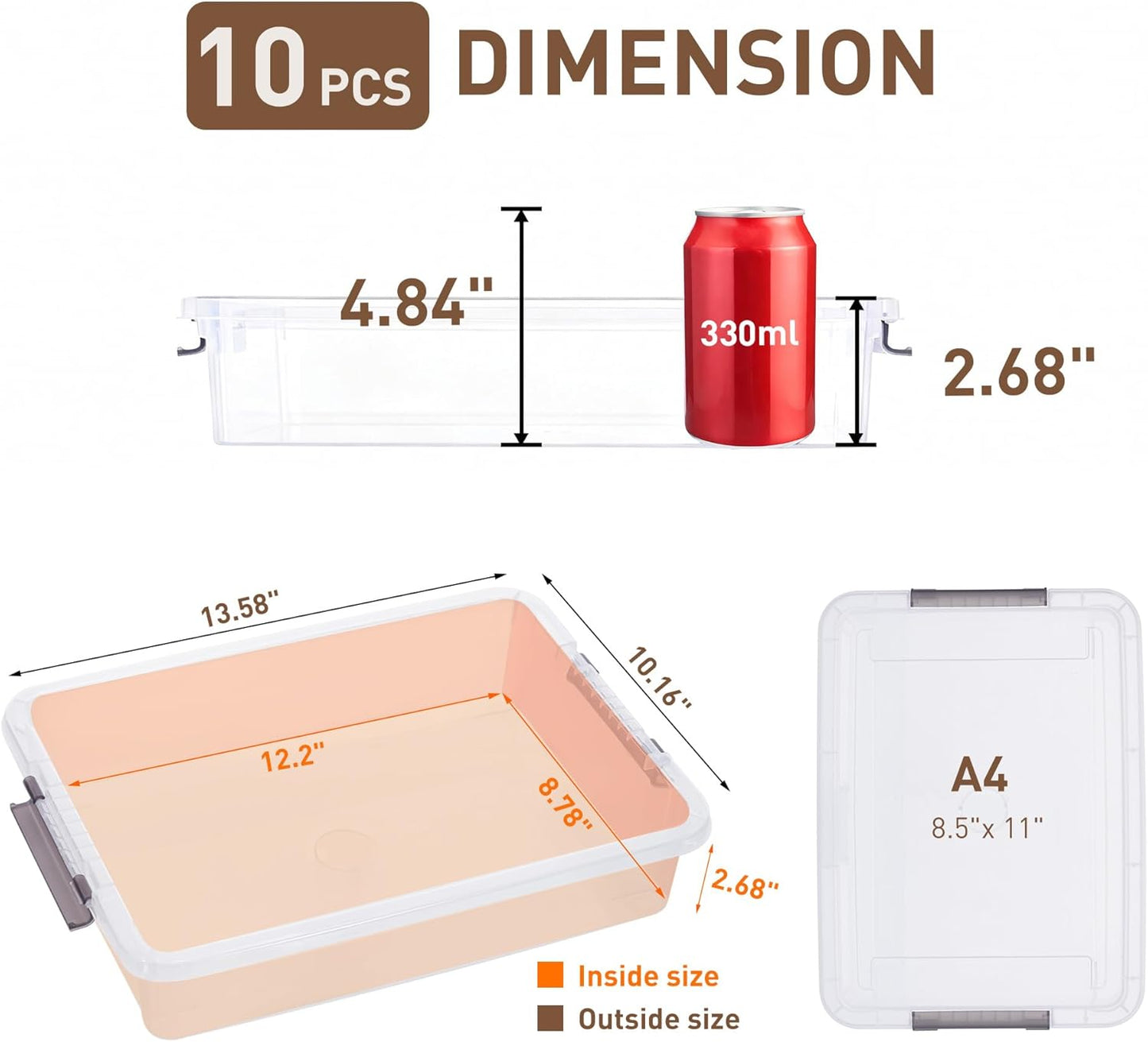 Citylife 3 PCS Plastic Storage Bins with Latching Lids Portable Project Case Clear File Box Stackable Storage Containers for Organizing A4 Paper, Photo, Document, Scrapbook