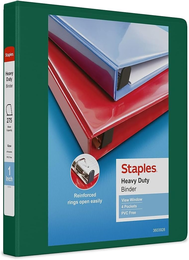 Staples Heavy-Duty 2-Inch D-Ring View Binder, Reinforced Spine, Holds Up to 450 Sheets, Gray, for Office & School
