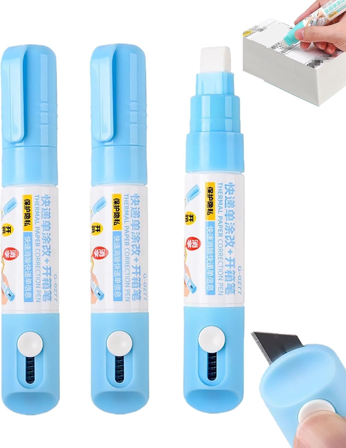 Thermal Label Correction Marker With Mini Box Cutter Cute, Thermal Paper Eraser, Privacy Information Coverage Fluid Liquid, For Documents, Labels, Packages, Shipping Addresses (2PCS)