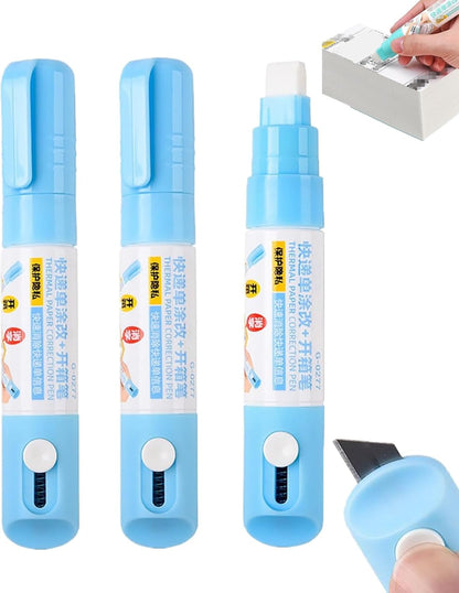 Thermal Label Correction Marker With Mini Box Cutter Cute, Thermal Paper Eraser, Privacy Information Coverage Fluid Liquid, For Documents, Labels, Packages, Shipping Addresses (2PCS)