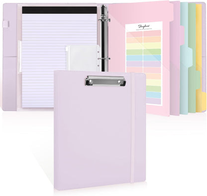 SKYDUE 3 Ring Binder with Clipboard,1 Inch Binder, 13.2" × 10.2" PU Clipboard Binder with Notepad & 5 Dividers with 5 Pockets, Labels, Clipboard Folder Great for School Office(Fit Letter Sized Paper)