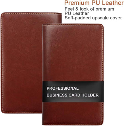 Sooez Leather Professional Business Card Book Holder Organizer, 240 Capacity Credit Card Booklet, PU Name Cards Holder Storage File for Men Women, 7.7 x 4.5 Inch, Black