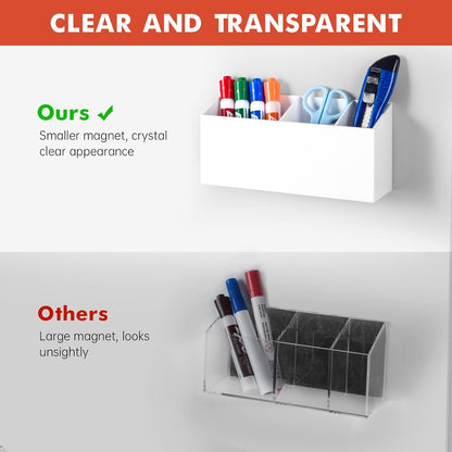 Magnetic Dry Erase Marker Holder, Acrylic Magnet Pen Holder for Whiteboard, Refrigerator, Magnetic Fridge Organizer for Office, Classroom, Whiteboard Maker Holder, Locker Organizer