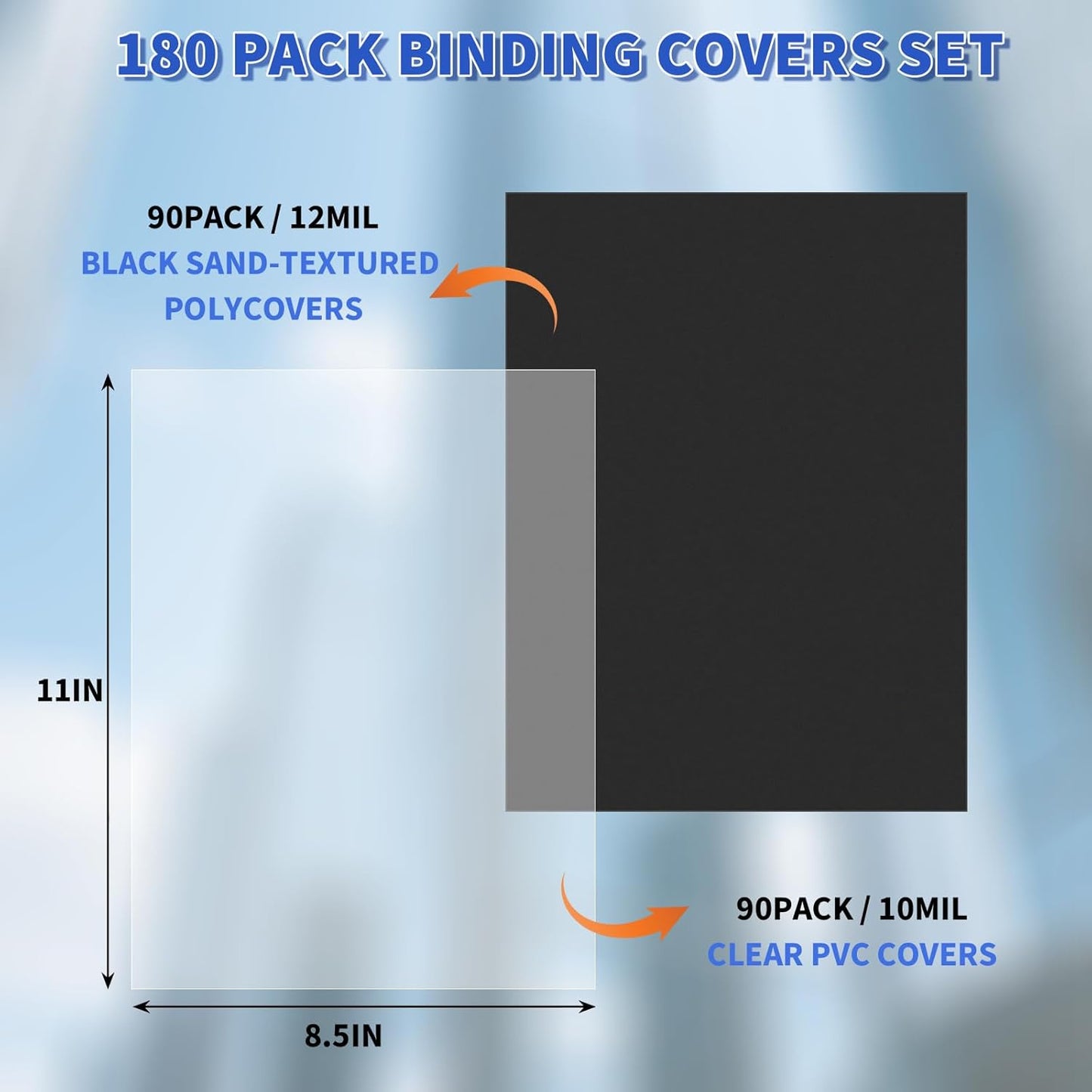 60 Pack Binding Covers and Backs Set, 8.5 x 11 Inches, 30P Clear PVC Covers (8 Mil), 30P Black Sand-Textured Polycovers (12 Mil)，Presentation Covers for Binding, Letter Size