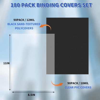 60 Pack Binding Covers and Backs Set, 8.5 x 11 Inches, 30P Clear PVC Covers (8 Mil), 30P Black Sand-Textured Polycovers (12 Mil)，Presentation Covers for Binding, Letter Size