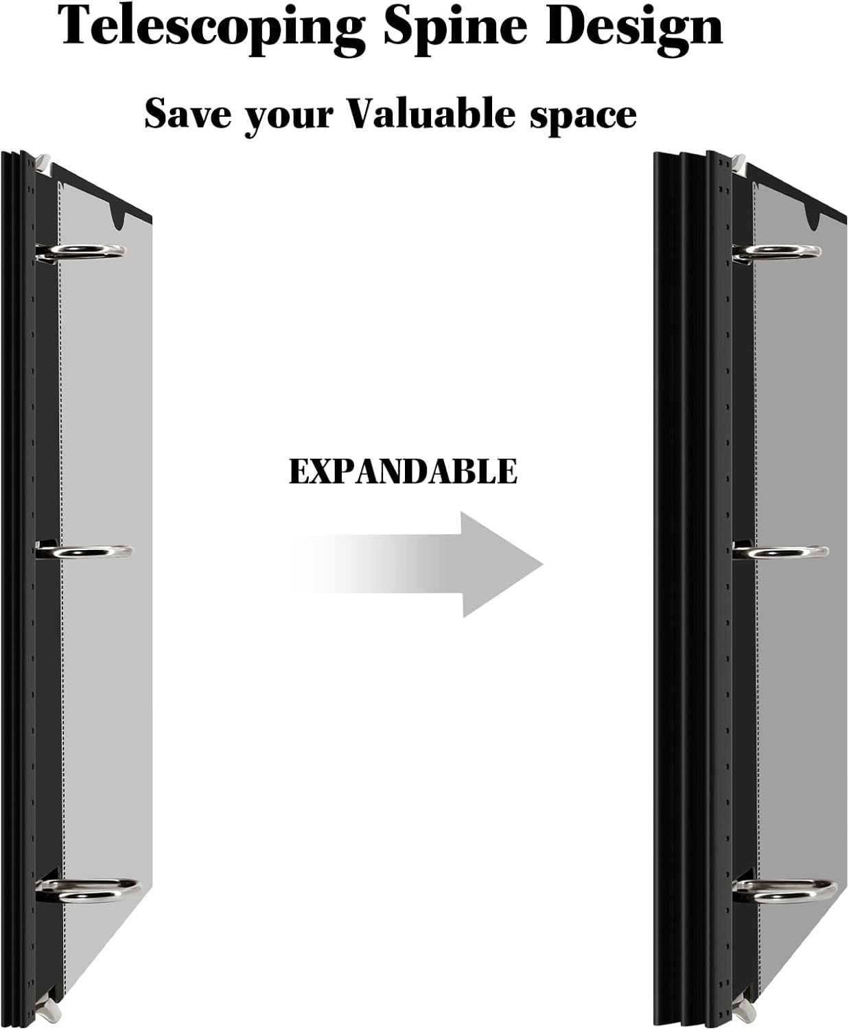 INFUN 1 Inch Telescoping 3 Ring Binder - 6PCS, Flexible Round Binder with Customizable Front Cover and Clear Catalog Pocket, 1Inch Rings, 225 Sheet Capacity-White