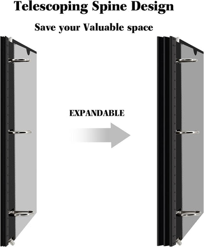 INFUN 1 Inch Telescoping 3 Ring Binder - 6PCS, Flexible Round Binder with Customizable Front Cover and Clear Catalog Pocket, 1Inch Rings, 225 Sheet Capacity-White
