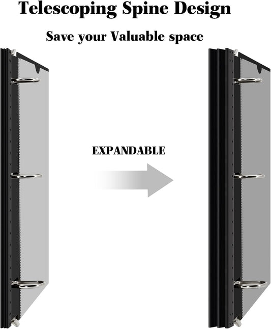 INFUN 1 Inch Telescoping 3 Ring Binder - 6PCS, Flexible Round Binder with Customizable Front Cover and Clear Catalog Pocket, 1Inch Rings, 225 Sheet Capacity-White
