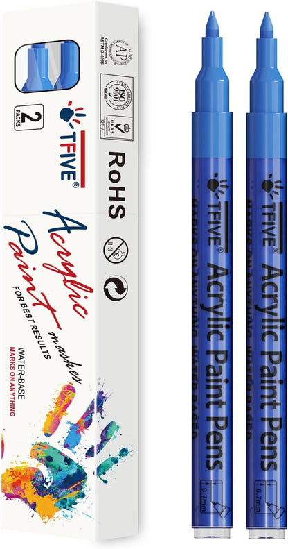 TFIVE White Paint Marker Paint Pens - 2 Pack Acrylic Permanent Marker, 0.7mm Extra Fine Tip Paint Pen for Art Projects, Drawing, Rock Painting, Ceramic, Glass, Wood, Plastic, Metal, Canvas DIY Crafts