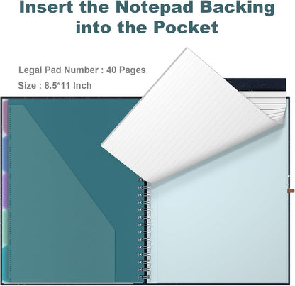 Hongri Clipboard Folio with Refillable Lined Notepad, 8.5 x 11 Folders with Storage 10 Pockets, Spiral Portfolio, Size 12.8X 9.7 in, Office & School Supplies, Skeleton