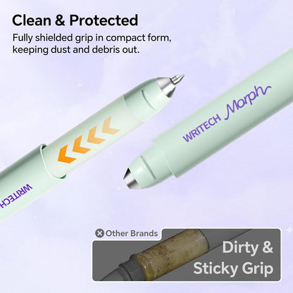 WRITECH Morph Extendable Gel Pens: 0.7mm Medium Point Black Ink Pocket-to-Full-Size Design Translucent Soft Grip Barrel Includes 2 Pens and 2 Refills Dual-Length Pocket Pen 4.6" to 6.1"