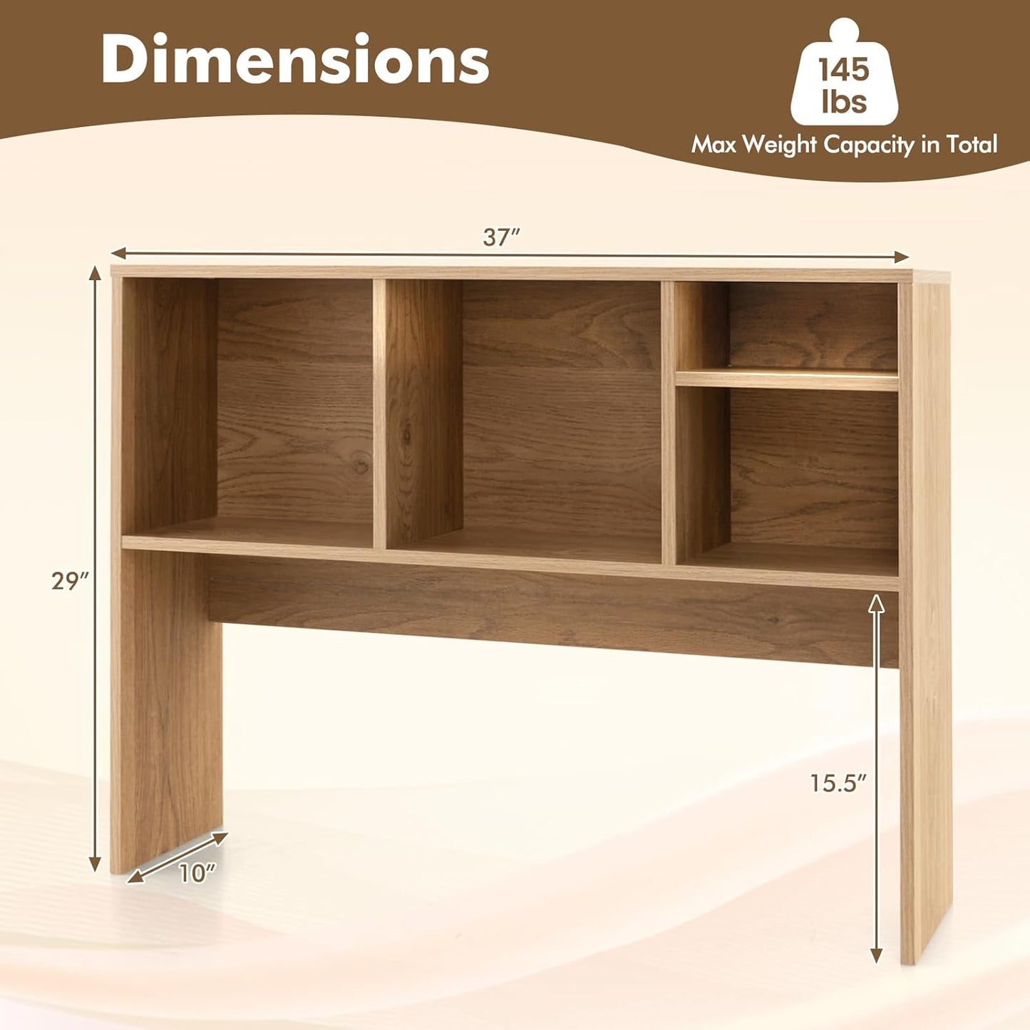Tangkula Desktop Bookshelf, Countertop Storage Hutch with 5 Shelves for Computer Desk, Desk 3-Tier Display Rack, Multipurpose Wood Desktop Hutch Storage Organizer for Dorm Office Home