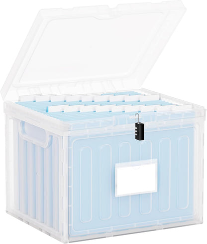 Oterri Plastic File Box with Lid for Letter Size Hanging File Folders, Hanging File Folder Box for Home, Office, School, File Cabinet, Assembly File Organizer, Pink，Large-1 Pack Without Folders