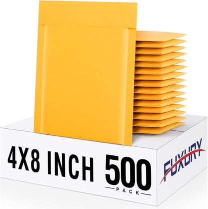 Fuxury Kraft Bubble Mailer 4x8” 50Pack Padded Envelopes Usable Size 4x7" Strong Adhesion Thick Bubble Envelopes Waterproof Cushioned Bubble Mailers Packaging for Small Business #000 Yellow