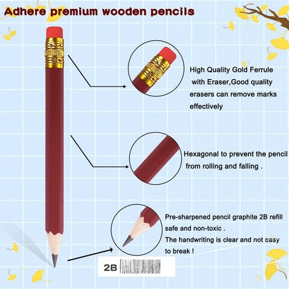 Adhere 25pcs Golf Pencils with Eraser Pre sharpened Hexagon half Wooden Pencils Graphite 2B for Golf Event Scoring,Classroom,Wedding,Company Meetings,Pew, Pocket (Nature)
