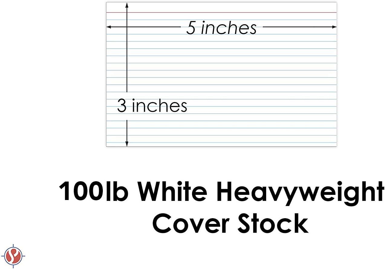 Ruled Index Cards, On 100lb Heavyweight Thick White Cover Stock. "100 per pack" (5 x 8)