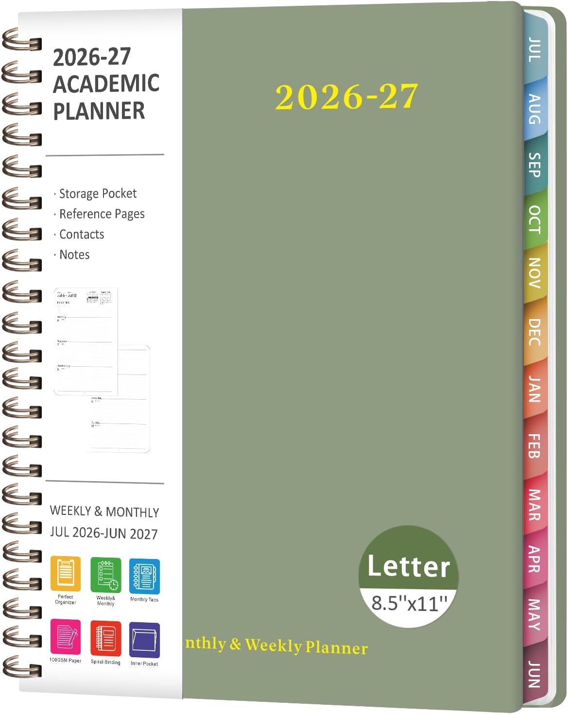 Planner 2026-2027, Weekly and Monthly Academic Year Calendar Planner, July 2026 - June 2027, Daily Agenda Book for Office School Supplies, A5(6.3'' x 8.5'')