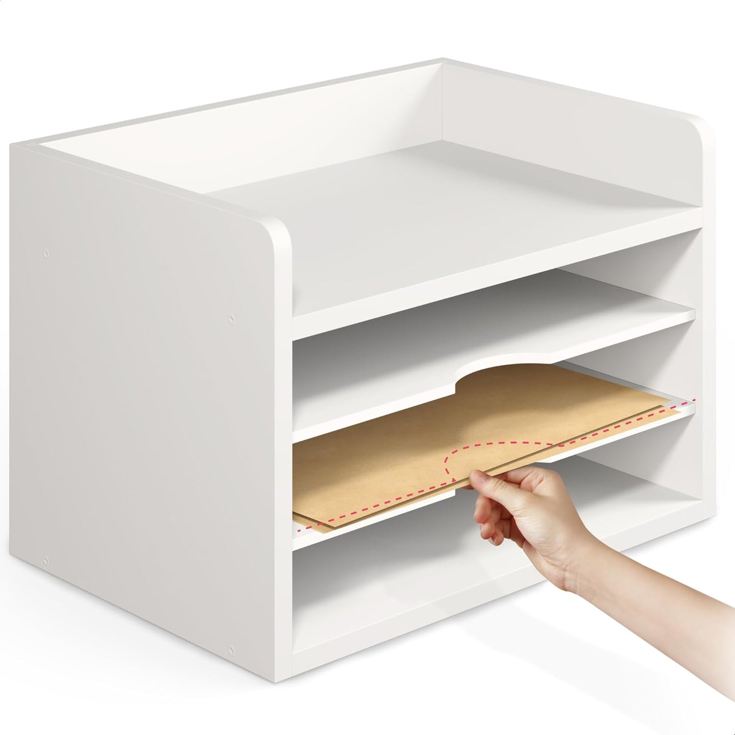 Ballucci File Organizer, 4-Tier Office Desk Organizer, Open Top Wood Paper Organizer for Classroom, Desktop Mail Sorter Paper Tray, Black