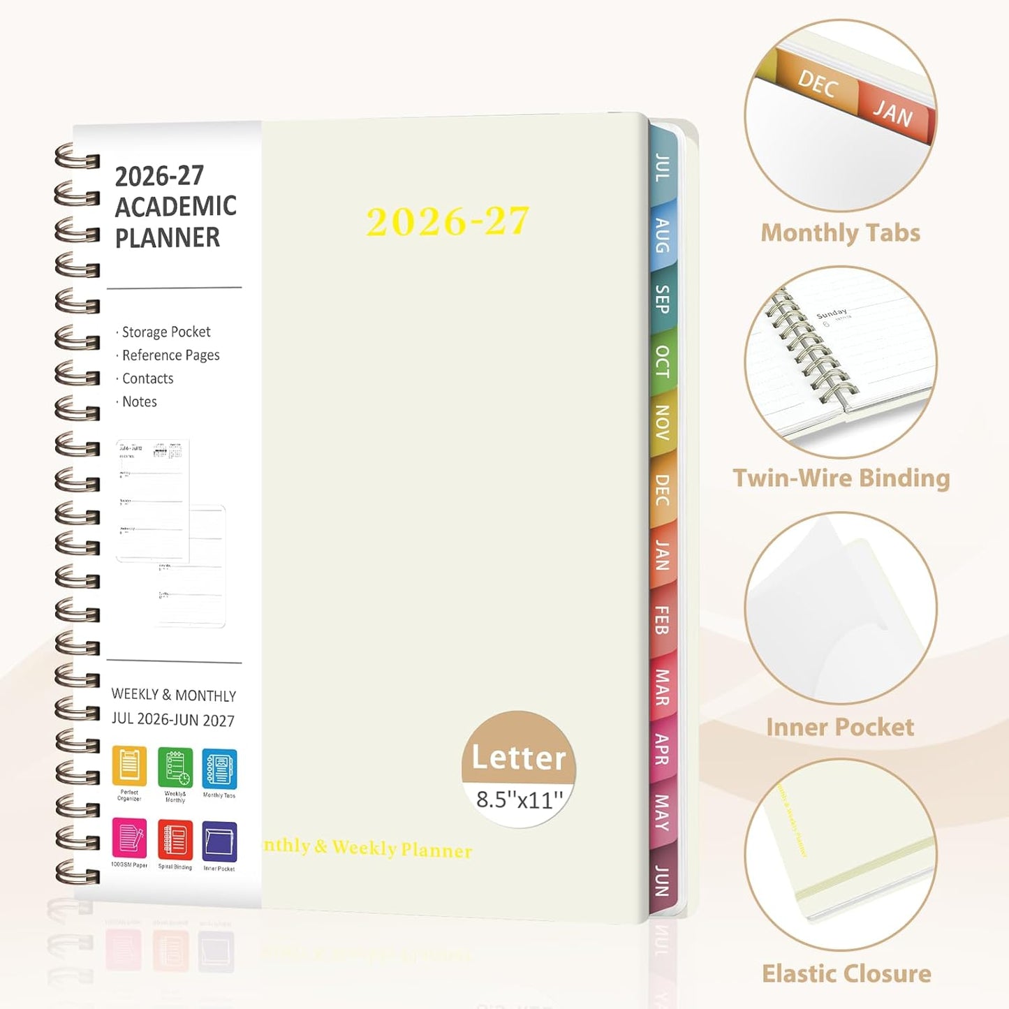 Planner 2026-2027, Weekly and Monthly Academic Year Calendar Planner, July 2026 - June 2027, Daily Agenda Book for Office School Supplies, A5(6.3'' x 8.5'')