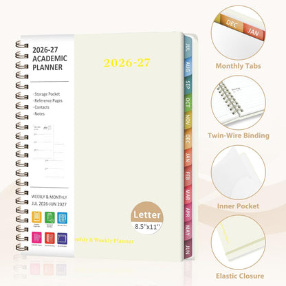 Planner 2026-2027, Weekly and Monthly Academic Year Calendar Planner, July 2026 - June 2027, Daily Agenda Book for Office School Supplies, A5(6.3'' x 8.5'')