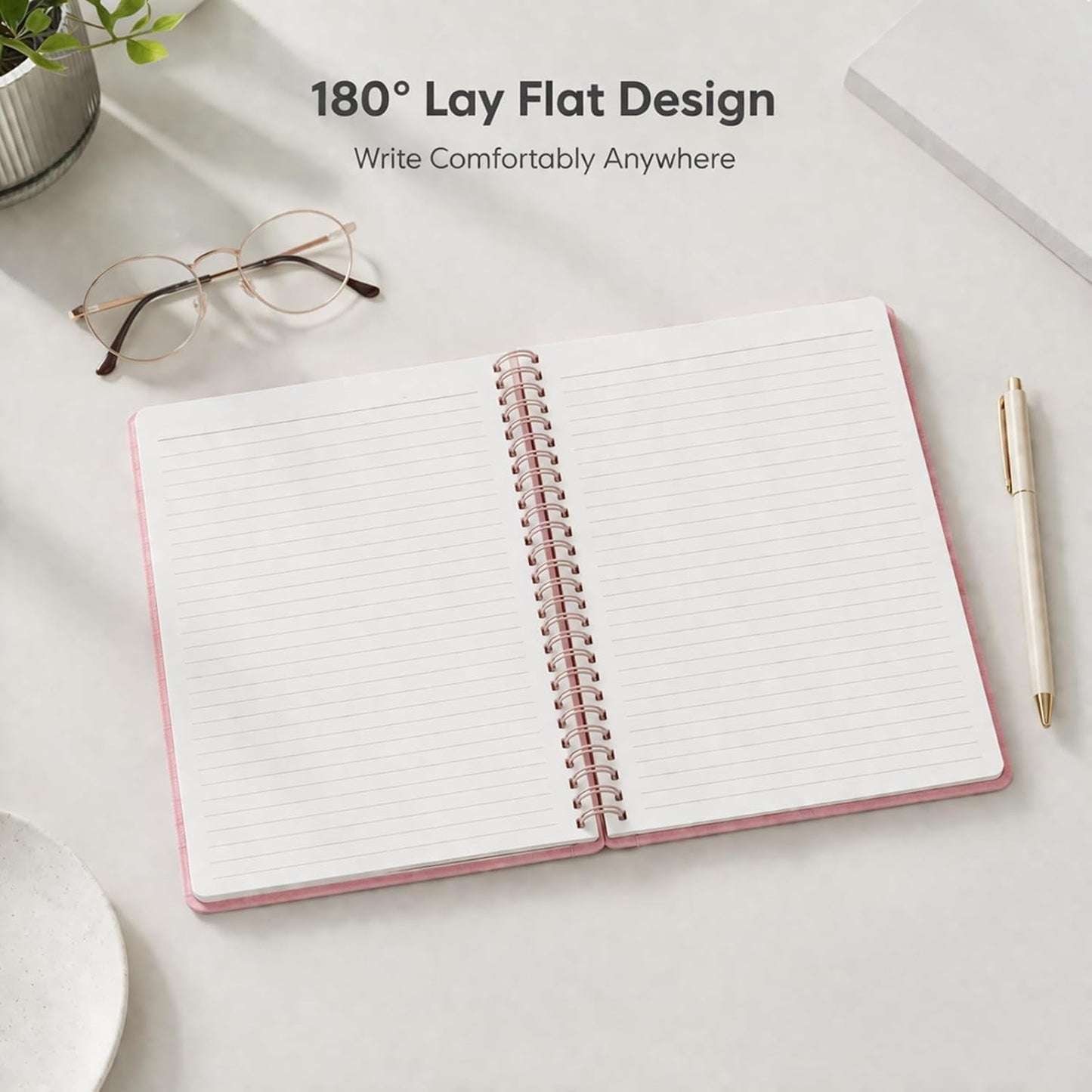 Lined Spiral Journal Notebook, A5 Hardcover Leather Notebook for Work, 5.7''×8.2'', 100GSM Thick Paper Spiral Bound Journaling Notebooks for Women & Men Office School Note Taking Business, Black