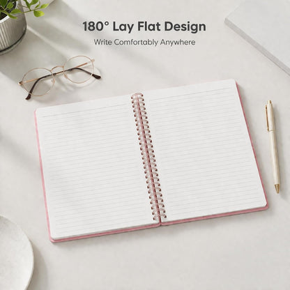 Lined Spiral Journal Notebook, A5 Hardcover Leather Notebook for Work, 5.7''×8.2'', 100GSM Thick Paper Spiral Bound Journaling Notebooks for Women & Men Office School Note Taking Business, Black