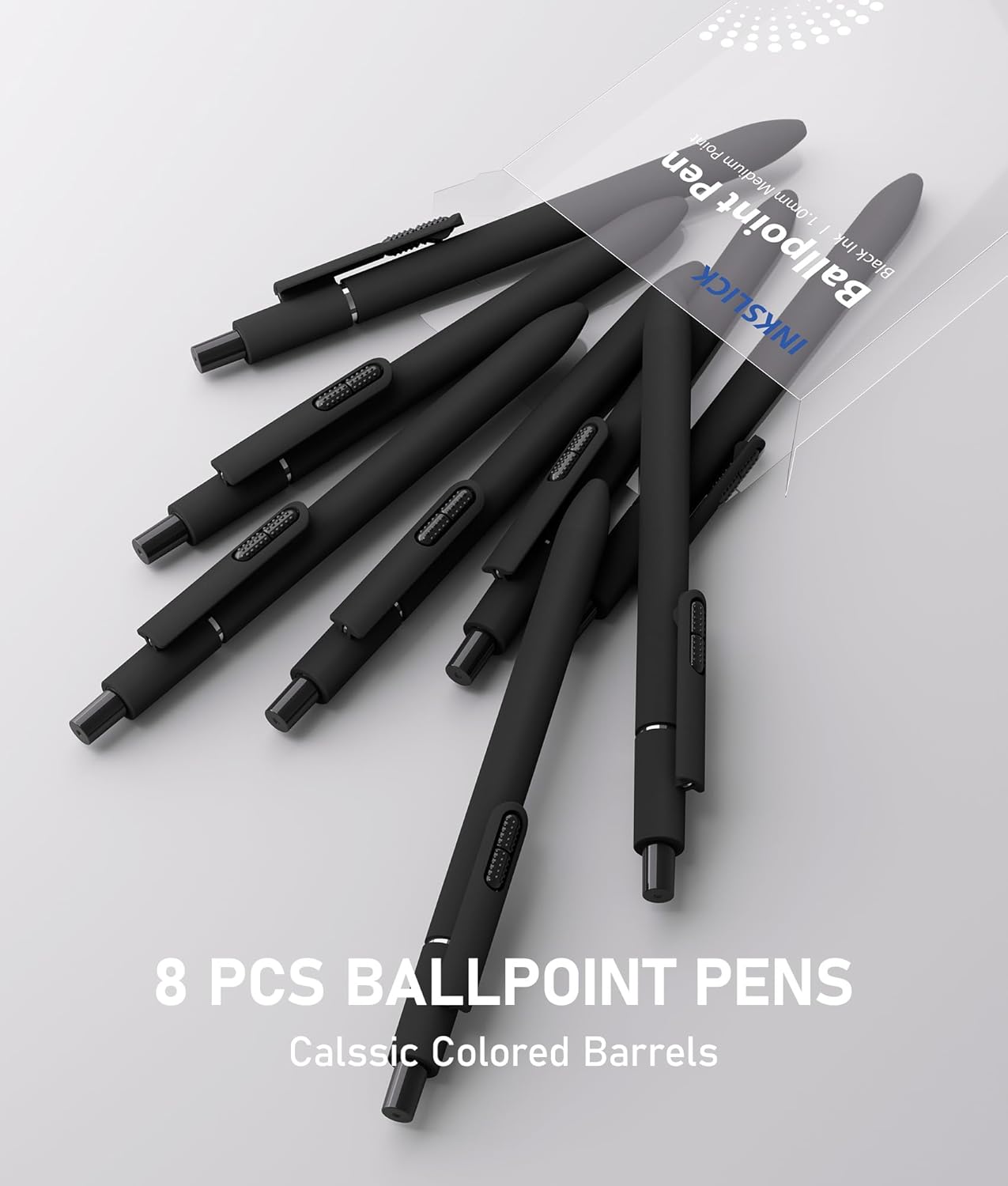 8 Pcs Black Ballpoint Pens - 1.0mm Medium Point Smooth Writing Black Ink Ball Point Pens | High-end Long Lasting Retractable Pen for School, Home, Office (Vintage-8pcs)