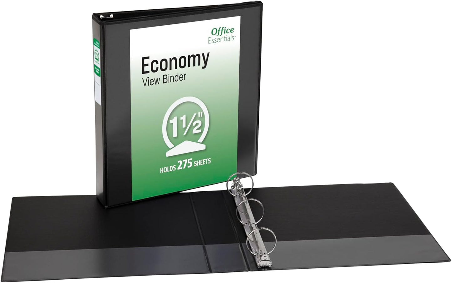 Office Essentials Economy View 3 Ring Binders, 2" Round Rings, 2.8" Spine, 375-Sheet Capacity, Black Binders (4-Pack of 03147)