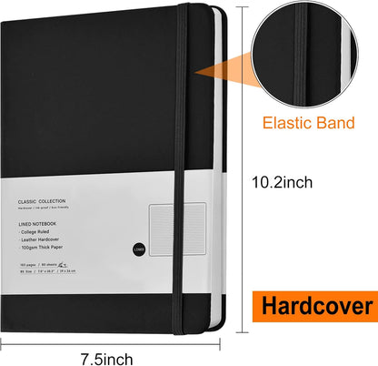 Coopay 3 Pack B5 Journal Notebooks Classic College Ruled Notebooks Hardcover Lined Journals for Office Home School Business Writing Note Taking, 10.2 x 7.5 inch, 100GSM Thick Paper, 160 Pages (Black)