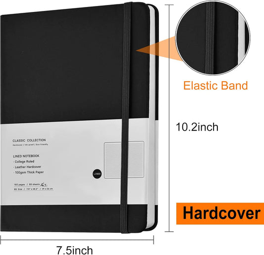 Coopay 3 Pack B5 Journal Notebooks Classic College Ruled Notebooks Hardcover Lined Journals for Office Home School Business Writing Note Taking, 10.2 x 7.5 inch, 100GSM Thick Paper, 160 Pages (Black)