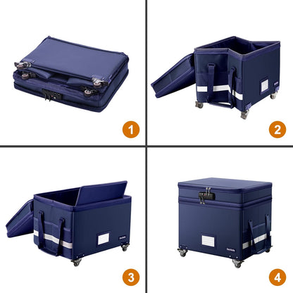 DocSafe Fireproof Document Box with Lock,2-Layer File Box with Wheels,Collapsible File Storage Organizer with Pockets,Large Portable Home Filing Cabinet for Hanging Folders,Black,16''x13.8''x12.2''