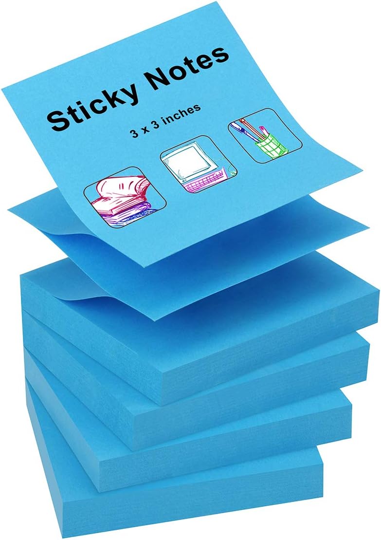 ZCZN 400 Sheets Pop-up Sticky Notes, 3 x 3 Inches, 4 Pads Bright Color Self-Stick Notes, 100 Sheets/Pad, Pink