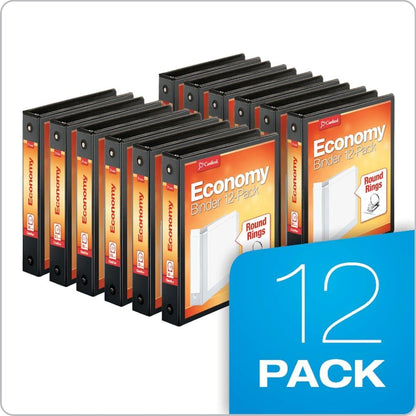 Cardinal Economy 3-Ring Binders, 3", Round Rings, Holds 625 Sheets, ClearVue Presentation View, Non-Stick, White, Carton of 12 (90651)
