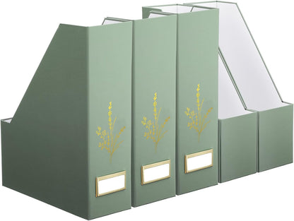 AmazingSpark 5 Pack Magazine File Holder Office Desk Storage Holder Set Vertical Desk Cardboard Organizer for Office Home Classroom Organize Your File Magazines Paperwork Books or Binders(Sage Green)