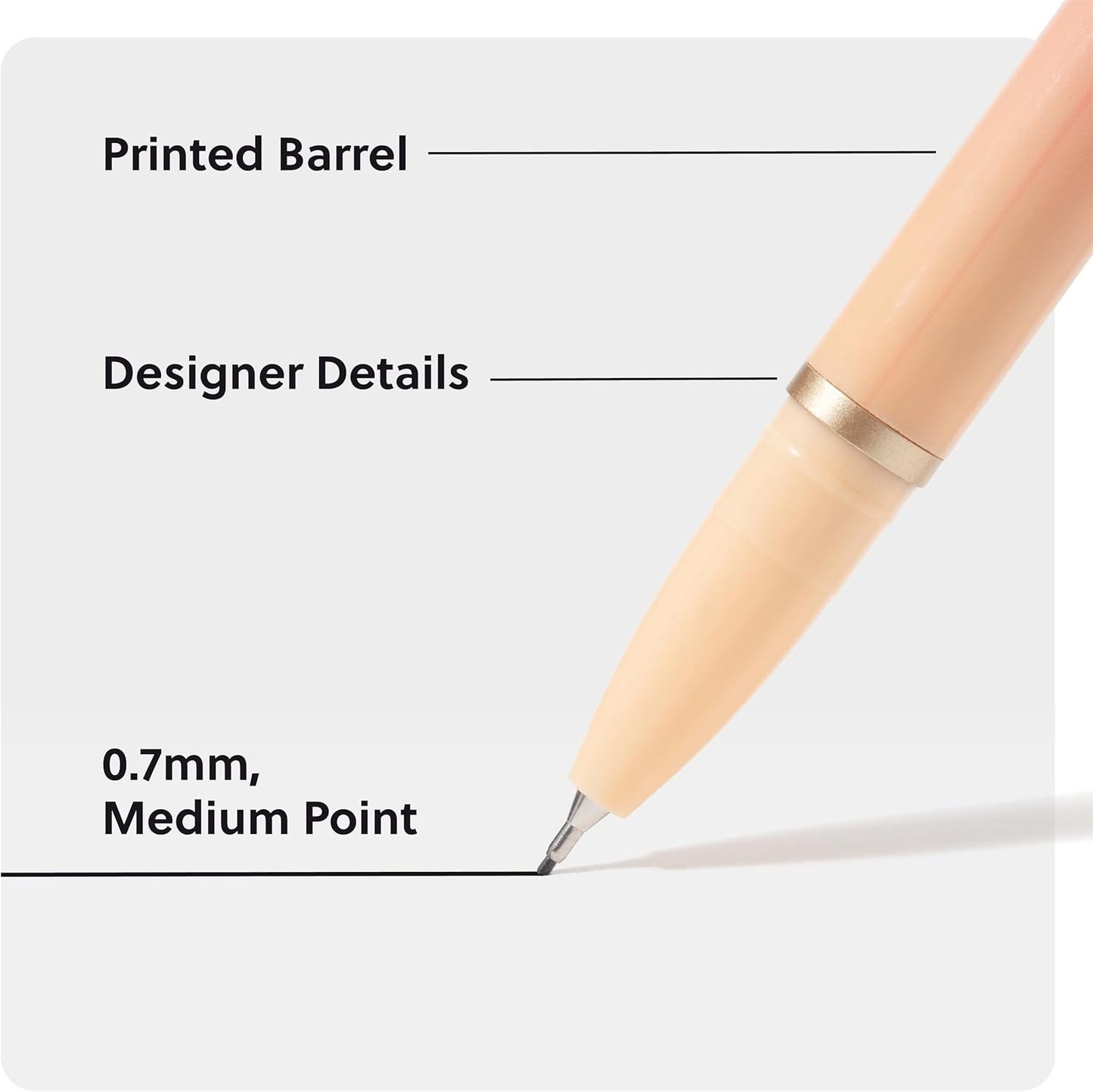 U Brands Catalina Felt Tip Pens, Set of 6 Black Ink Pens, Soft Touch Jewel Tones, Gold Details, Medium (0.7 mm) Point