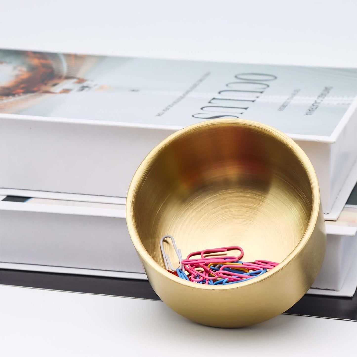 NatSumeBasics Gold Paper Clip Holder Cute Paper Clips Holder Round PaperClips Dispenser Elegant Desk Organizer Accessories Supplies (Gold)